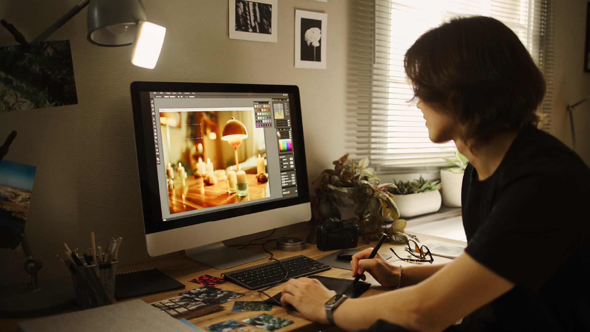 Profissional trabalhando em um projeto visual de branding